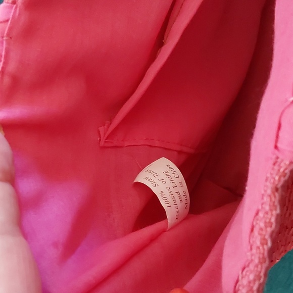 Madison 88 Pink Woven Straw Tote Bag Wood Beaded Fabric Handles Beach Sz.Medium - Picture 8 of 8